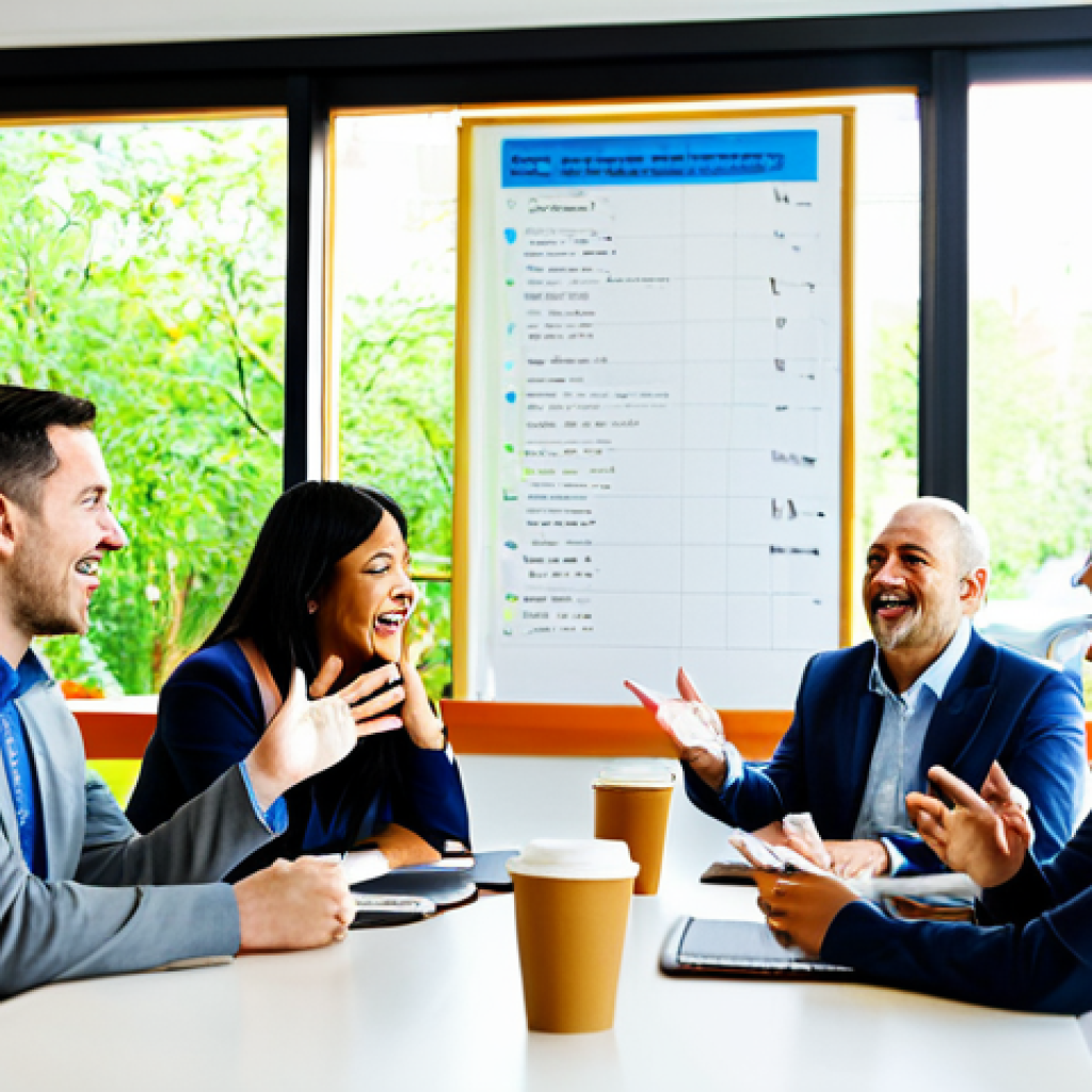 A diverse group of adult language learners, fully clothed in professional yet modest business casual attire, engaged in a vibrant role-playing exercise simulating a cafe conversation. They are sitting around a table in a bright, modern language learning center designed like a cozy coffee shop, with natural light streaming through large windows. Some are gesturing animatedly, others listening intently, all with natural poses and expressions. The background includes tasteful cultural decorations and a whiteboard with foreign phrases. Professional photography, high-resolution, perfect anatomy, correct proportions, well-formed hands, proper finger count, natural body proportions, safe for work, appropriate content, fully clothed, modest clothing, family-friendly.