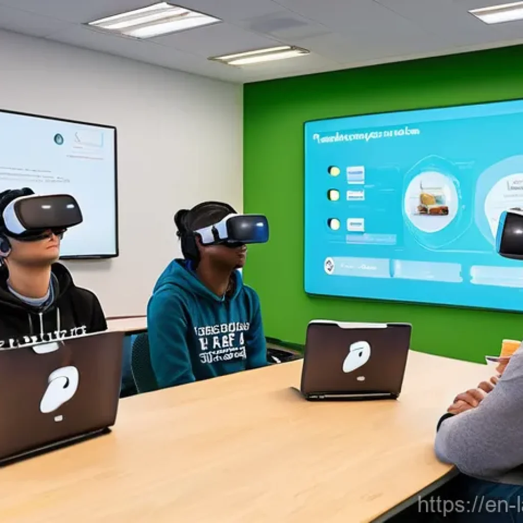 언어 교육에서의 교사 교육 - **Tech-Savvy Teaching: Immersive VR Language Practice**
    A vibrant, modern language classroom fil...