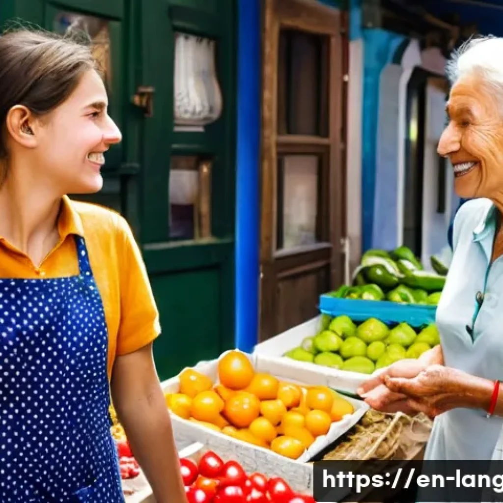 언어 교육의 역할과 중요성 - **Prompt:** A vibrant, sun-drenched outdoor market scene in a European city, perhaps bustling with l...